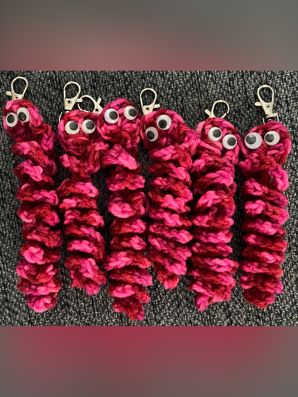 Handmade Crochet Spiral Worry Worms Googly Eyes Assorted Colors Keychain 10 PCS